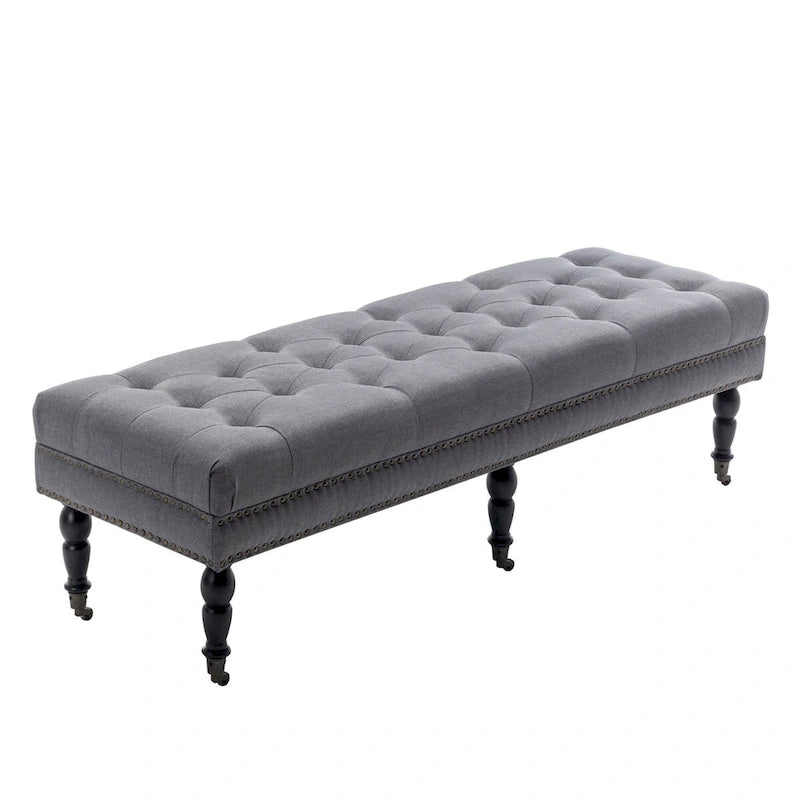 Banc décoratif rembourré (avec pieds en bois d'hévéa et roulettes)