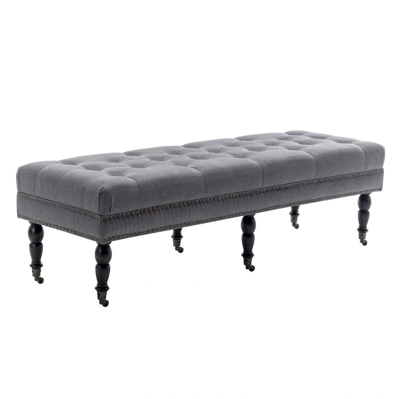 Banc décoratif rembourré (avec pieds en bois d'hévéa et roulettes)