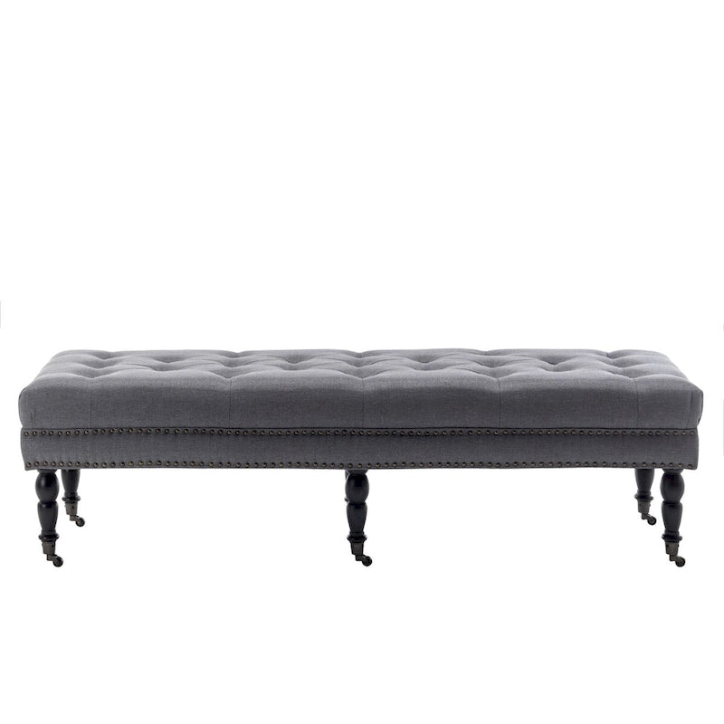 Banc décoratif rembourré (avec pieds en bois d'hévéa et roulettes)