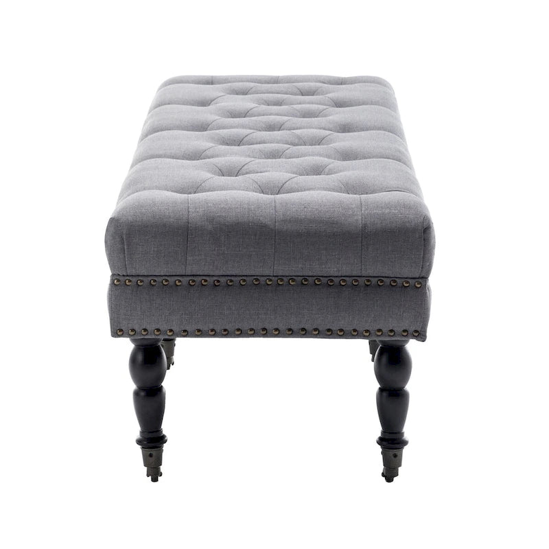 Banc décoratif rembourré (avec pieds en bois d'hévéa et roulettes)