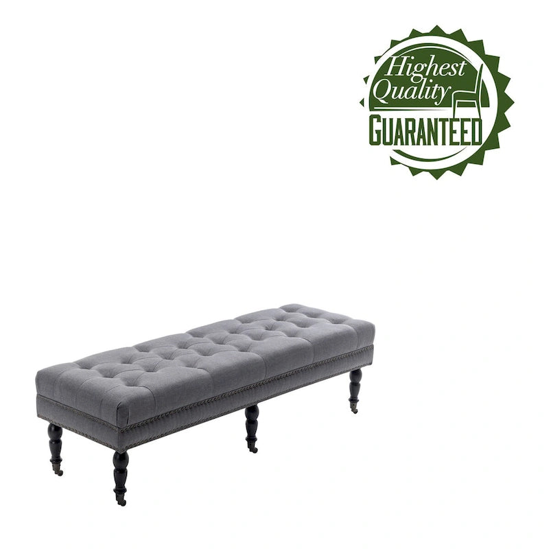 Banc décoratif rembourré (avec pieds en bois d'hévéa et roulettes)