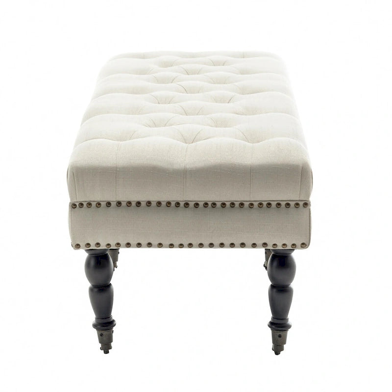 Banc décoratif rembourré (avec pieds en bois d'hévéa et roulettes)