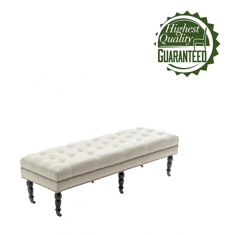 Banc décoratif rembourré (avec pieds en bois d'hévéa et roulettes)