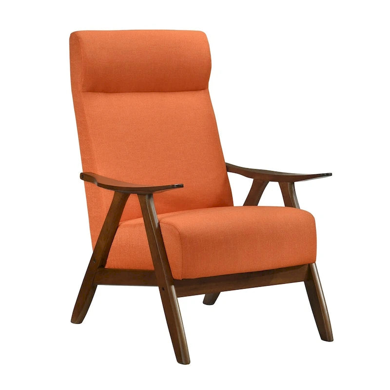Fauteuil d'appoint 32 pouces, lin de polyester orange, bois massif