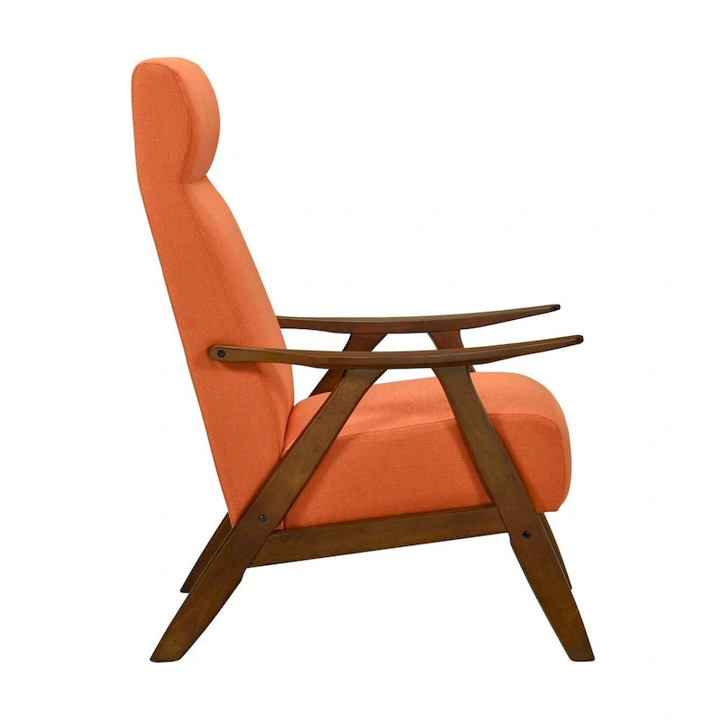 Fauteuil d'appoint 32 pouces, lin de polyester orange, bois massif