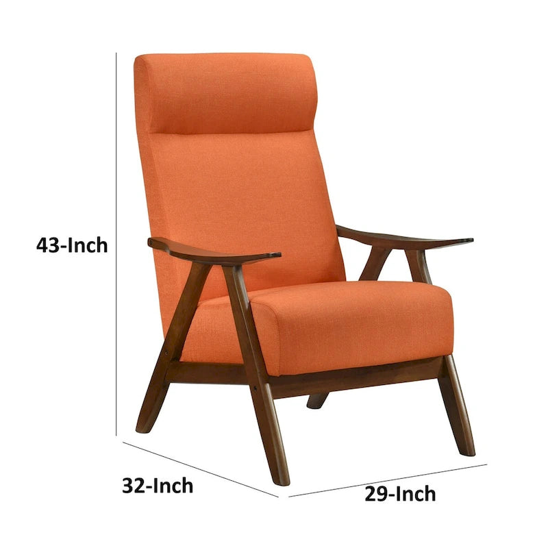 Fauteuil d'appoint 32 pouces, lin de polyester orange, bois massif