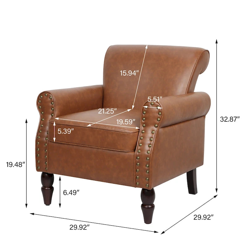 Fauteuil accent cuir synthétique avec 2 clous décoratifs