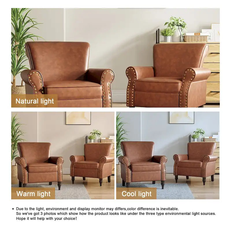 Fauteuil accent cuir synthétique avec 2 clous décoratifs