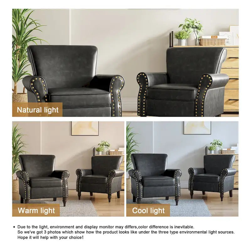 Fauteuil accent cuir synthétique avec 2 clous décoratifs