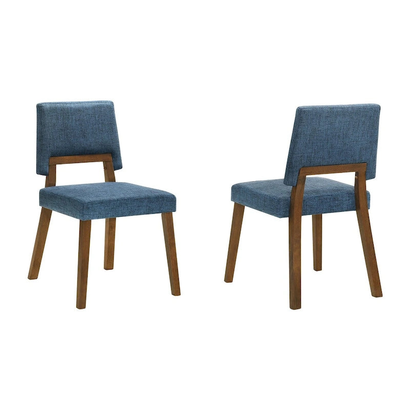 Chaise de salle à manger Yumi 23 pouces, ensemble de 2, assise en tissu bleu, brun noyer