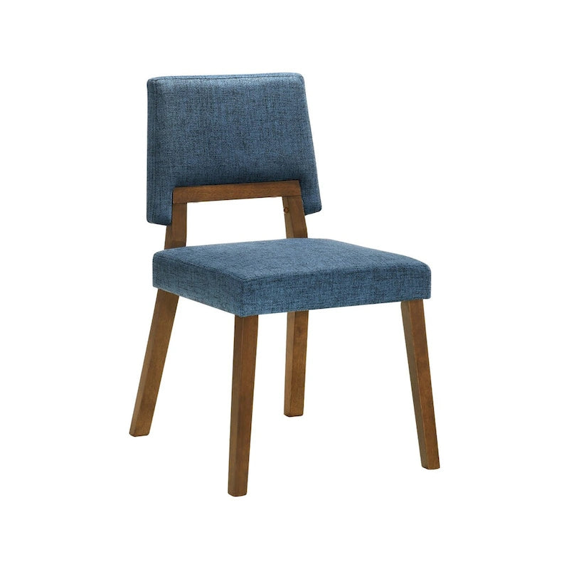 Chaise de salle à manger Yumi 23 pouces, ensemble de 2, assise en tissu bleu, brun noyer