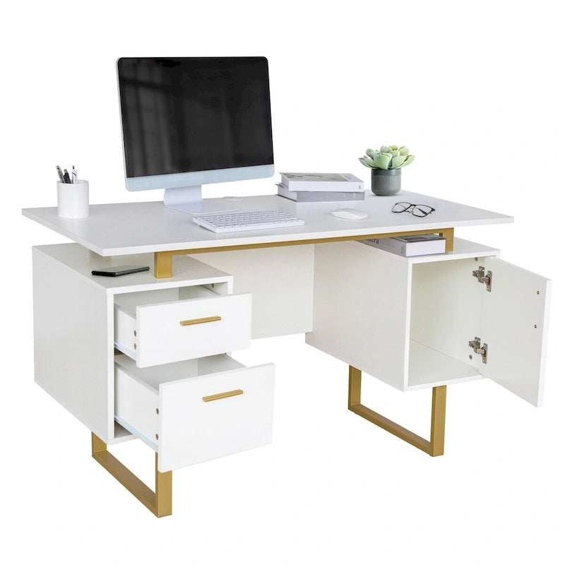 Bureau informatique gris moderne, élégant et de luxe avec rangement