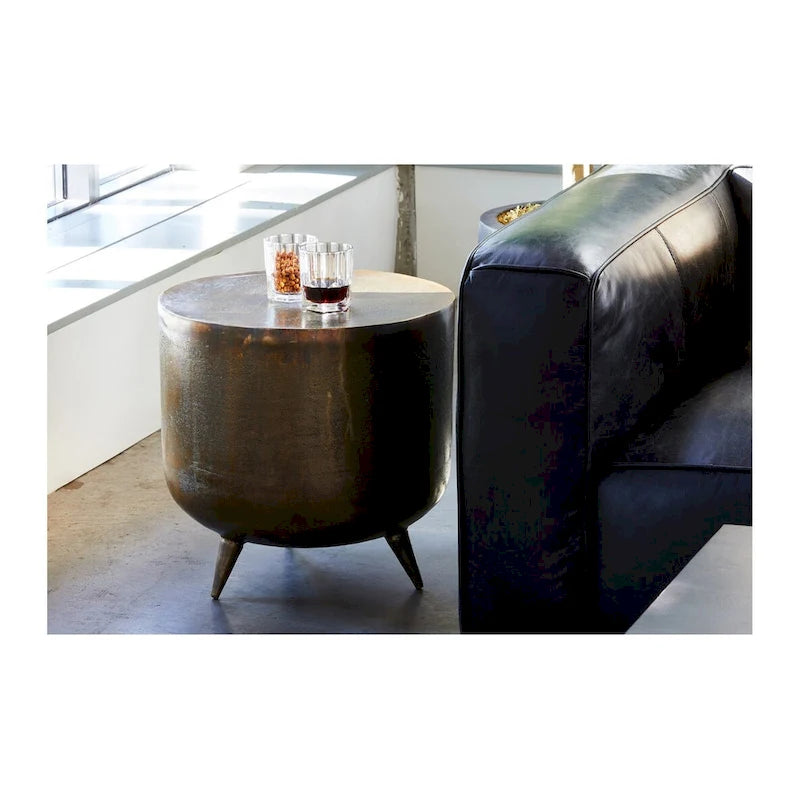 Table d'appoint en aluminium de style tambour rustique