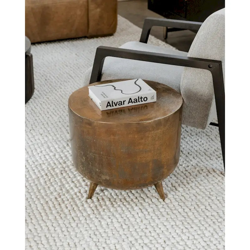 Table d'appoint en aluminium de style tambour rustique