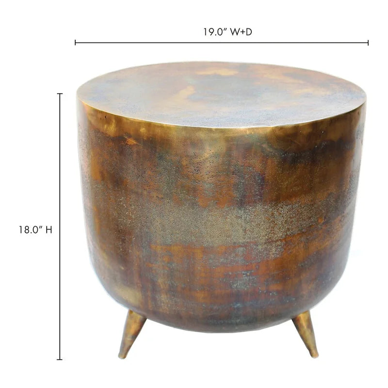 Table d'appoint en aluminium de style tambour rustique