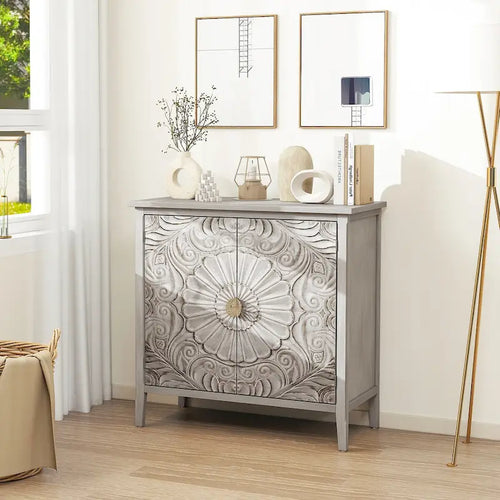 Armoire 2 portes, Meuble américain, Convient pour chambre à coucher, salon, bureau, Gris+Blanc