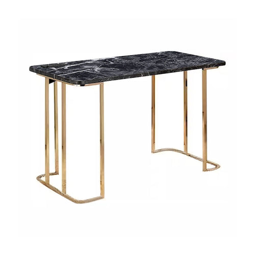 Bureau de 120 cm, prise de courant USB, pieds en métal doré, faux marbre noir