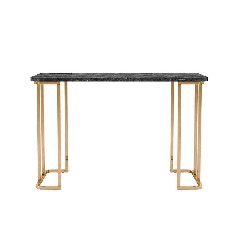 Bureau de 120 cm, prise de courant USB, pieds en métal doré, faux marbre noir
