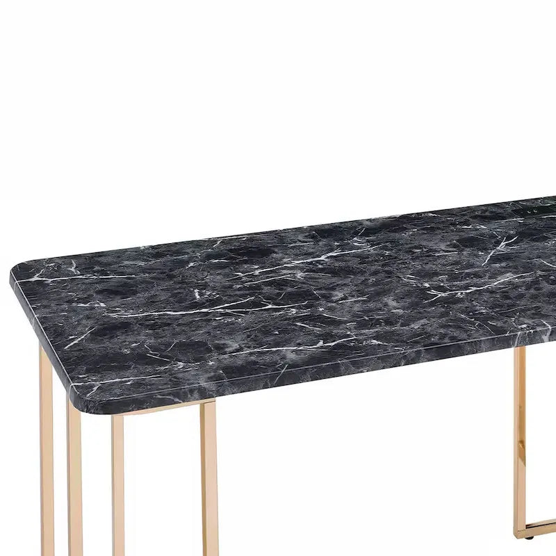 Bureau de 120 cm, prise de courant USB, pieds en métal doré, faux marbre noir